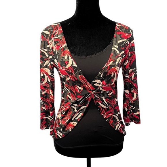 Y2K Iz Byer California Red Gold Long Sleeve Layered Abstract Top S artsy bold - Picture 1 of 8
